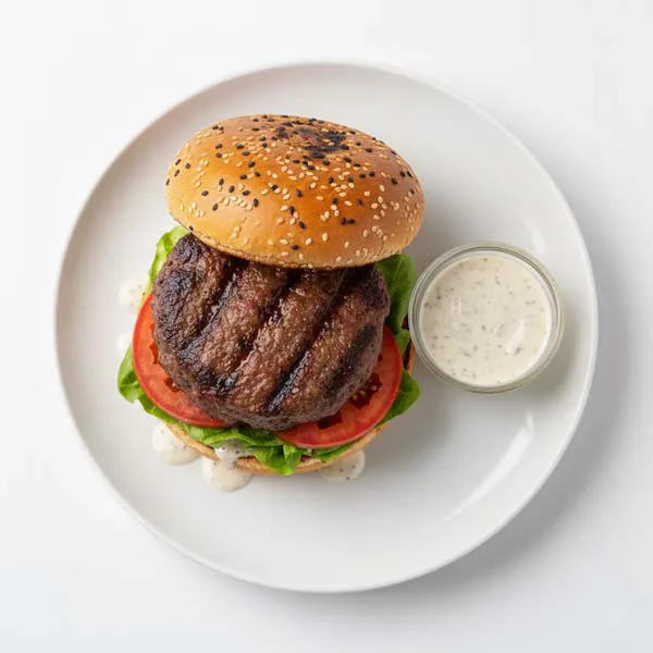 Smoky Pit-Roasted Beef Burger With Ranch Aioli